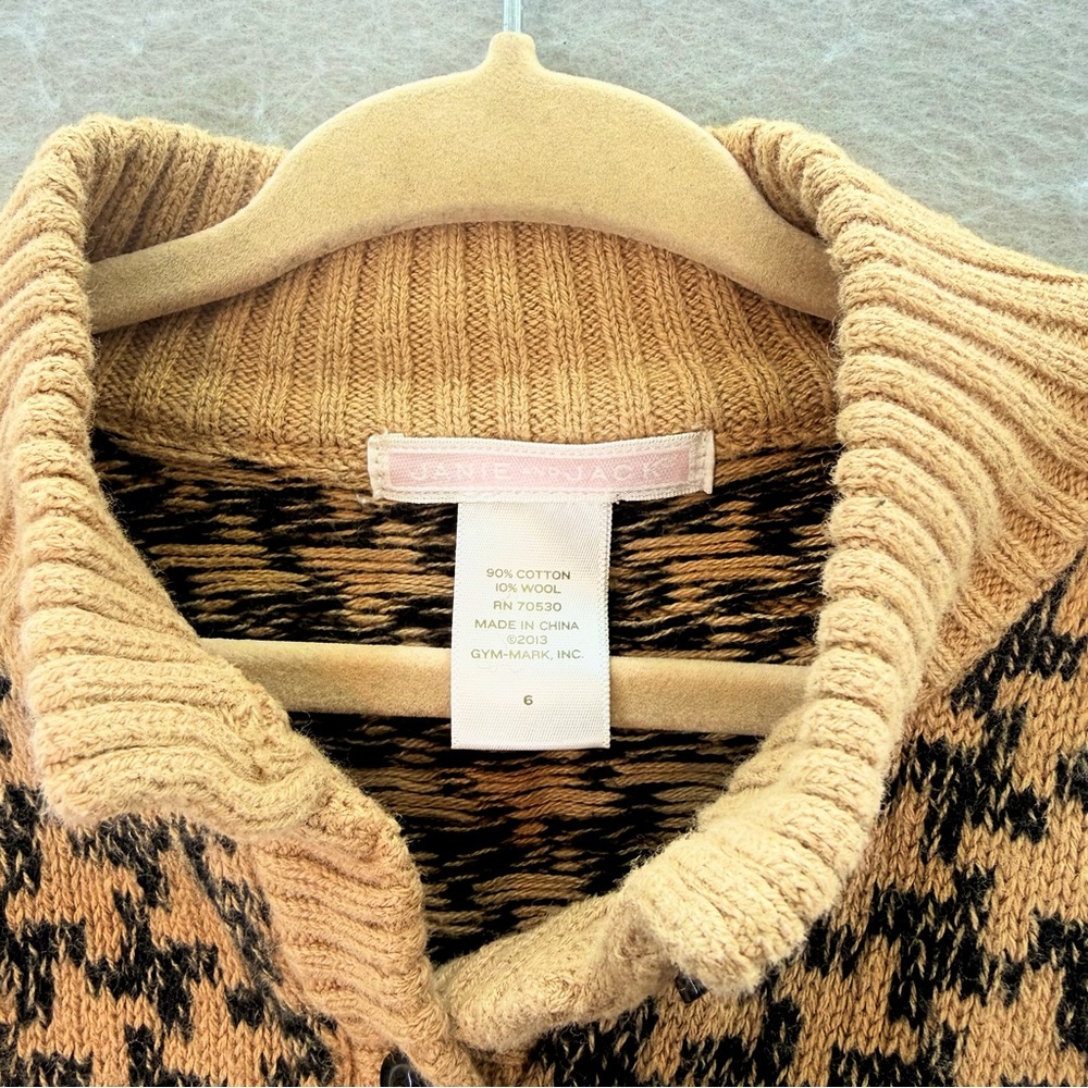 Janie & Jack little girls Houndstooth Cardigan Sweater Tan black short sleeves 6 - Picture 2 of 3